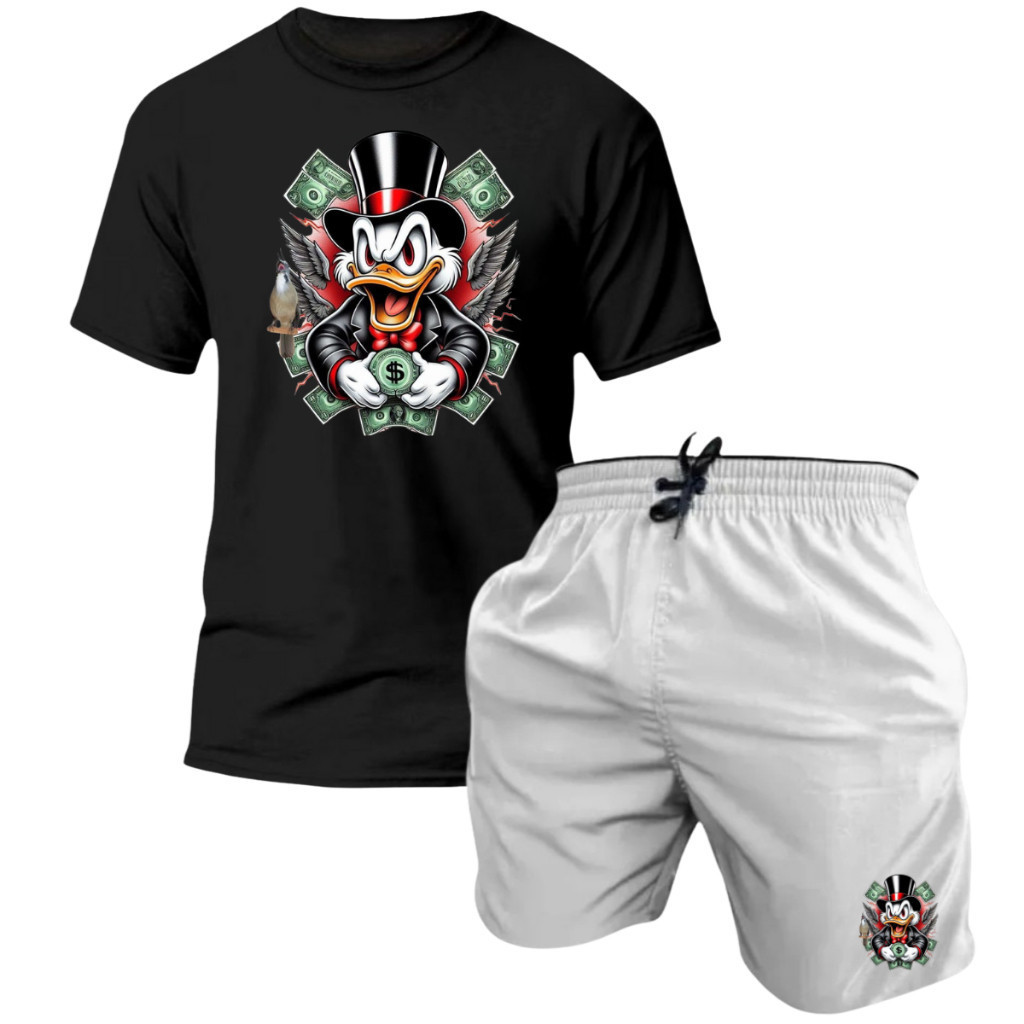 Kit Camiseta e Short Masculino Tio Patinhas Lançamento 100% Algodão e Tactel