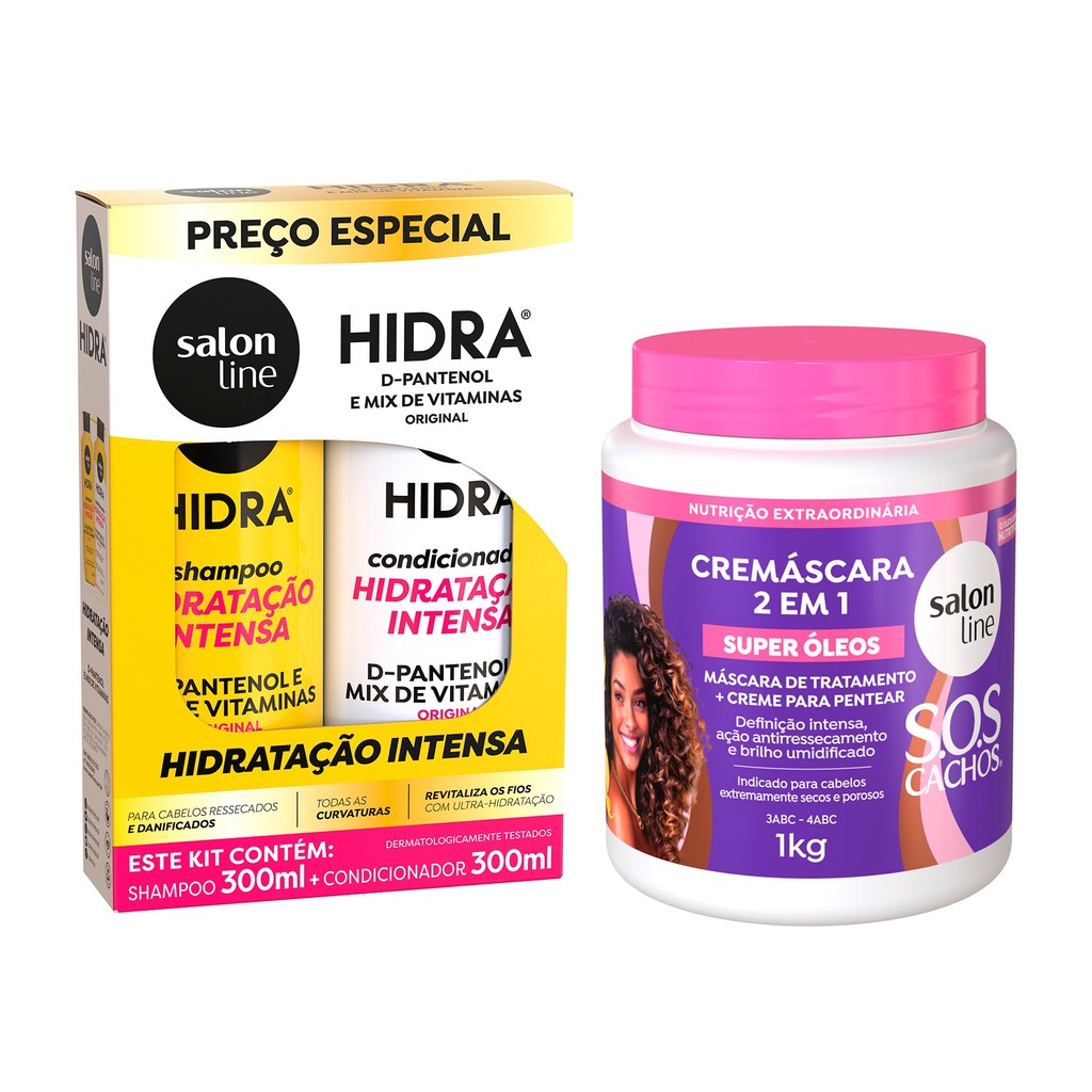 Hidratação para Cabelos Ressecados Shampoo + Condicionador + Cremáscara - Salon Line