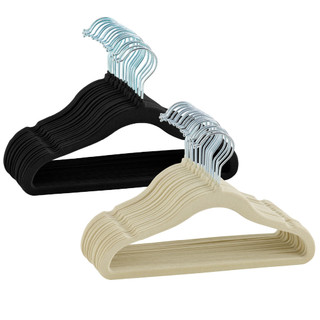 Kit 30 Cabides De Veludo Infantil Preto Bege Ultra fino Slim