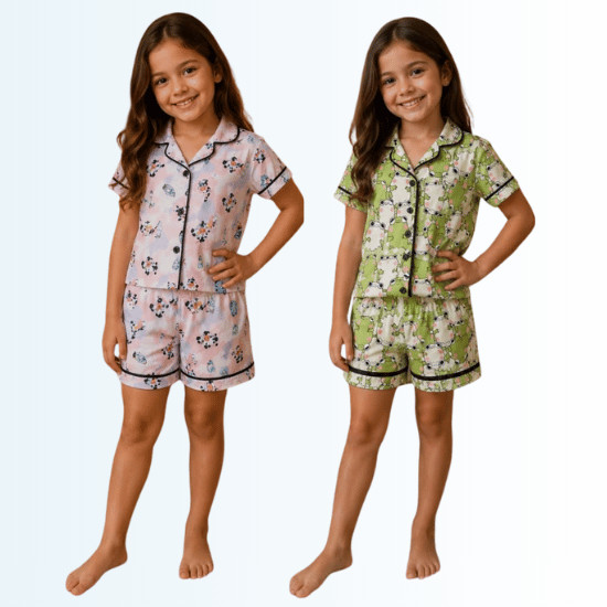 Pijama Americano Infantil Menina Feminino Estampado Conjunto Curto Confortável Divertido Colorido