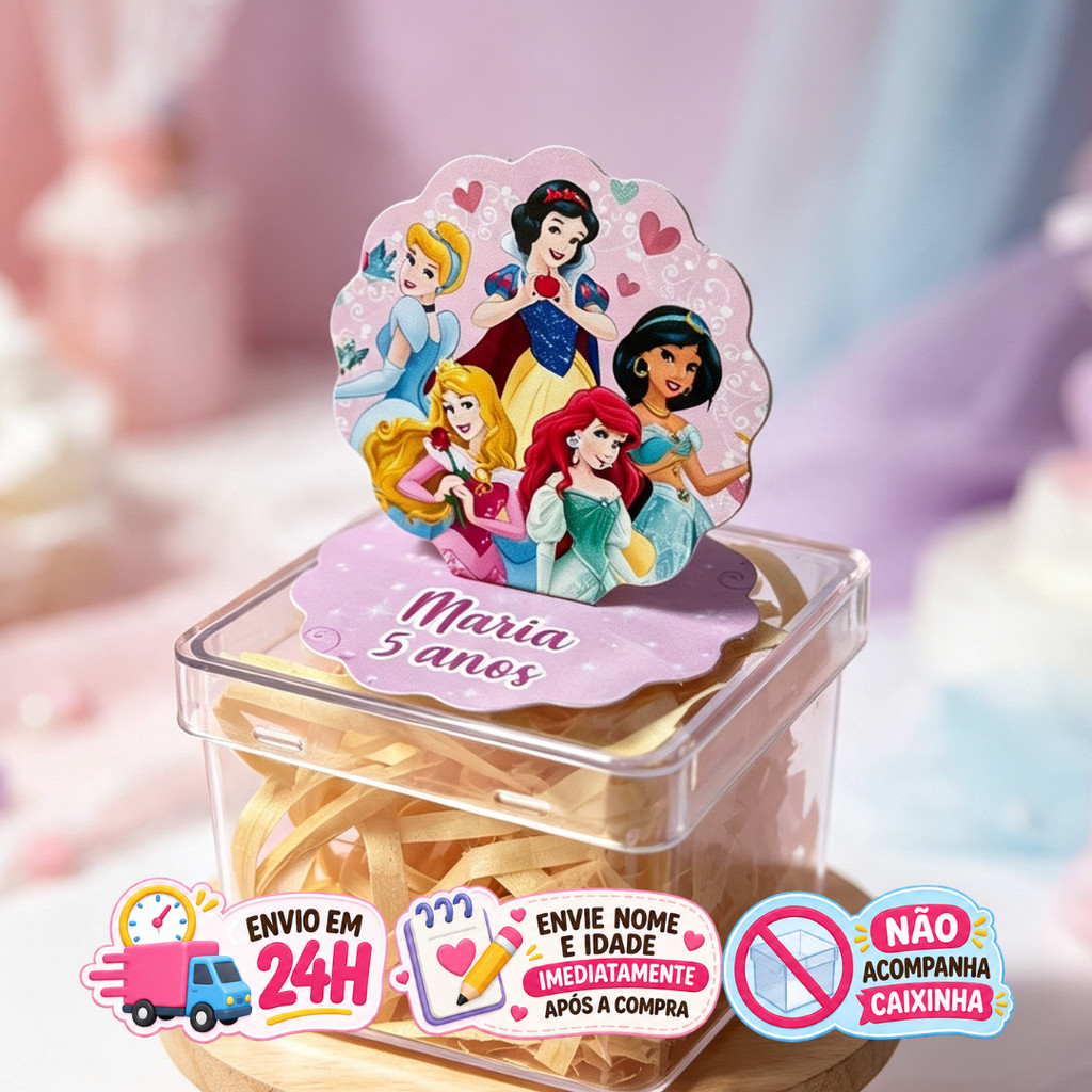 Aplique em Pé 3D Princesas Personalizado Lembrancinha Festa Infantil Kit 10 a 50 unidades