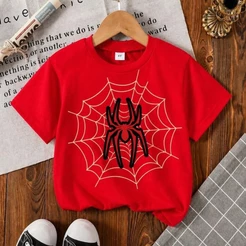 Camiseta infatil unissex aranha teia de Manga Curta Casual de Verão com Estampa de Aranha para Menino Jovem