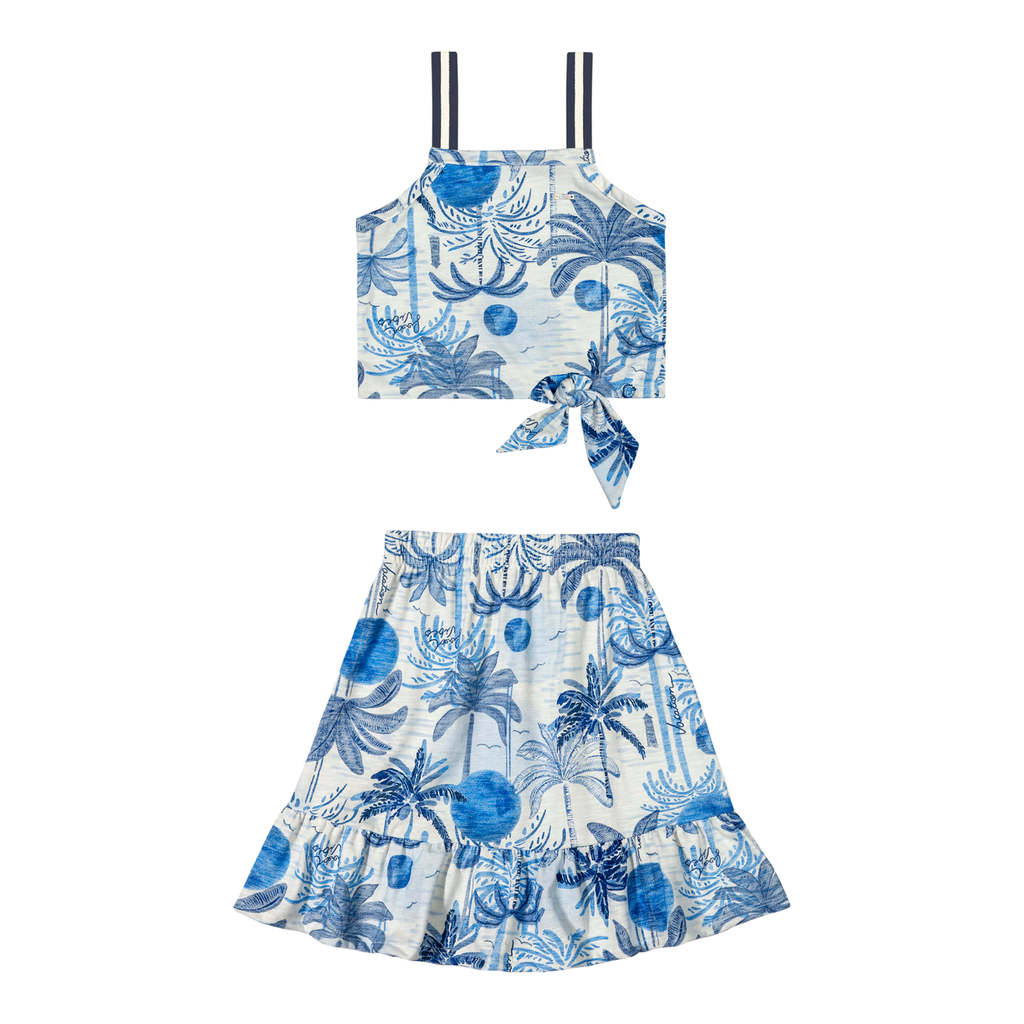 Conjunto Infantil Menina Tropical Amarração Elian Azul