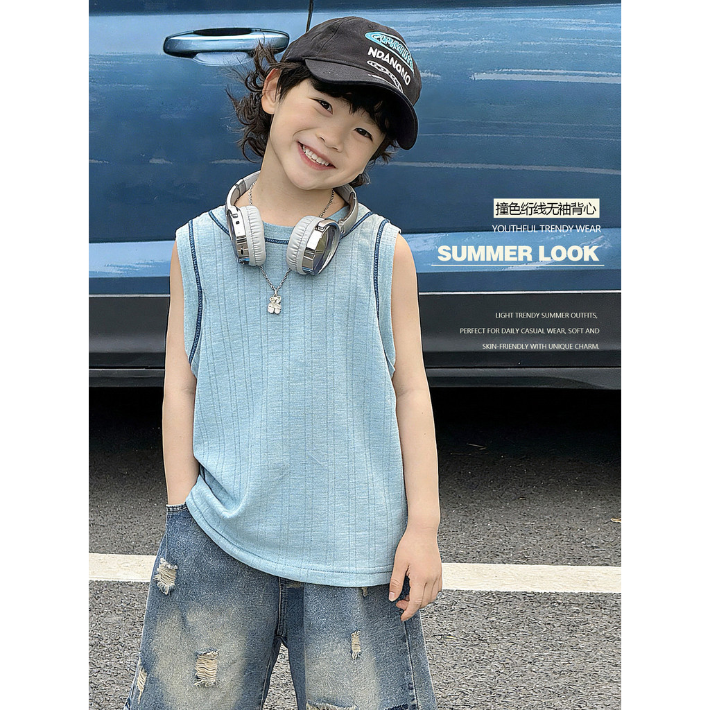Verão versão coreana crianças sem mangas colete camiseta 2026 novo estilo meninos verão moda respirável topo na moda cri
