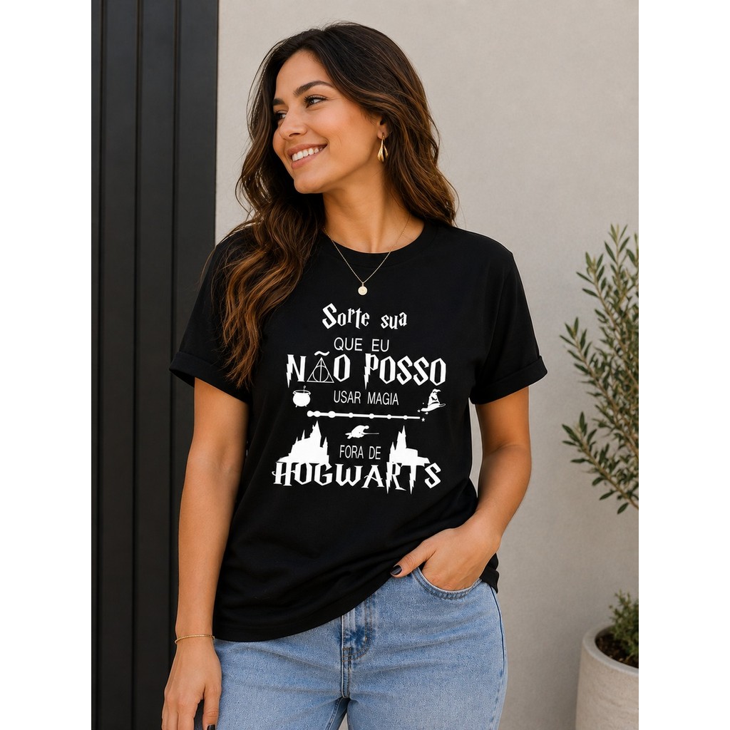 Camiseta Feminina Masculina Unissex Harry Potter Magia Estampada Filme Básica Casual Blusa Camisa Blusinha Estampada