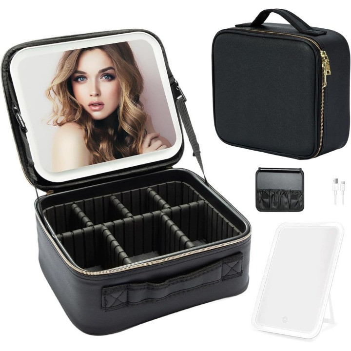 Maleta Maquiagem Com Espelho e Luz Led Usb Com Cabo Makeup Profissional Orbitta