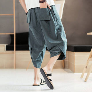 Novo estilo chinês Harem calças cortadas Shorts de verão masculino esportes perna larga Bloomers algodão linho Casual ce