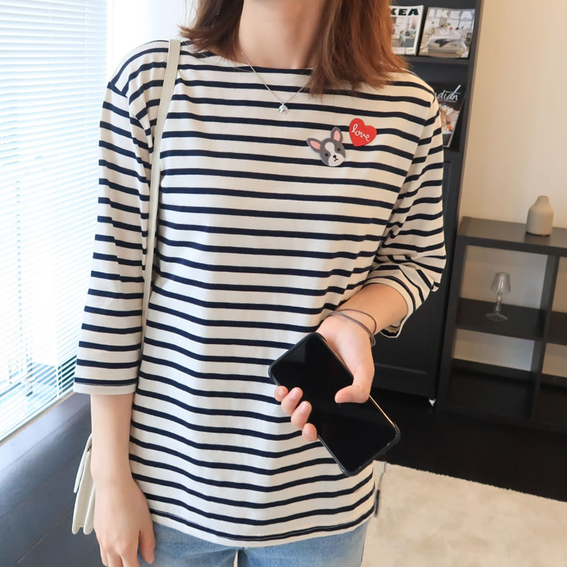 Maternidade outono roupas moda manga comprida topo solto listrado camiseta camisa de fundo influenciador moda primavera 