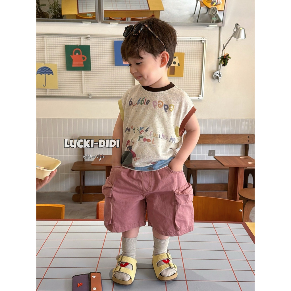 LUCKI crianças roupas infantis coreanas 2026 verão menino carta dos desenhos animados camiseta de manga curta coreano Ca