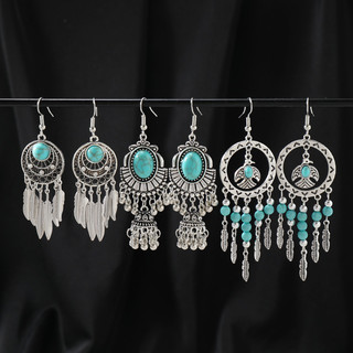 Nicho europeu americano estilo étnico azul turquesa brincos boêmio longo borla brincos feminino Design Retro brincos