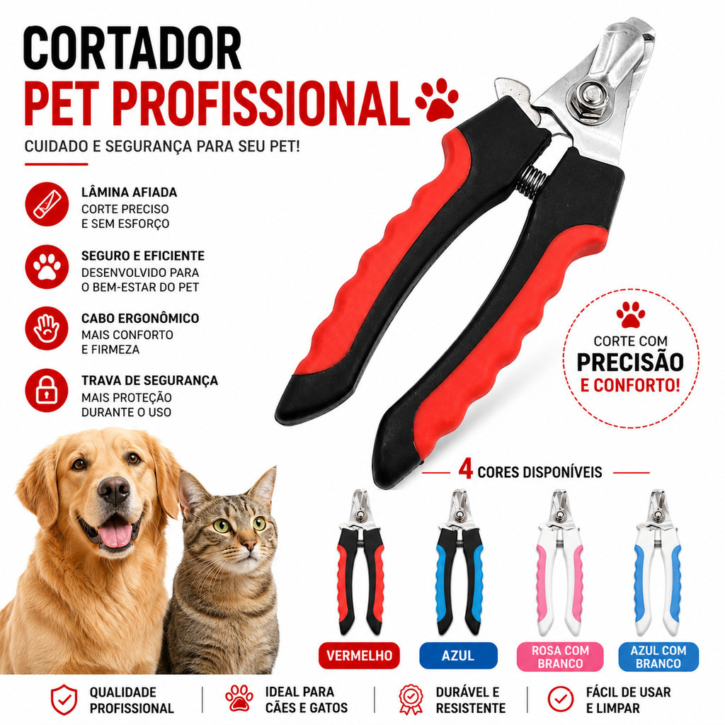 Alicate Cortador de Unhas Pet Profissional Premium Resistente para Cães e Gatos