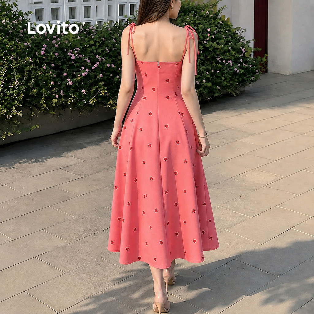 Lovito Vestido Boho com Renda e Zíper para Primavera/verão Rosa Vermelho para mulheres Bordado DRK8P1D1027 · foto 2