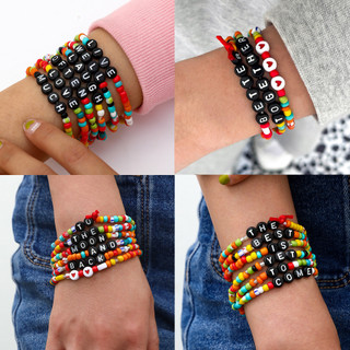 Europeu americano Cross-Border colorido arroz contas carta pulseira conjunto boêmio contas redondas carta frisado pulsei