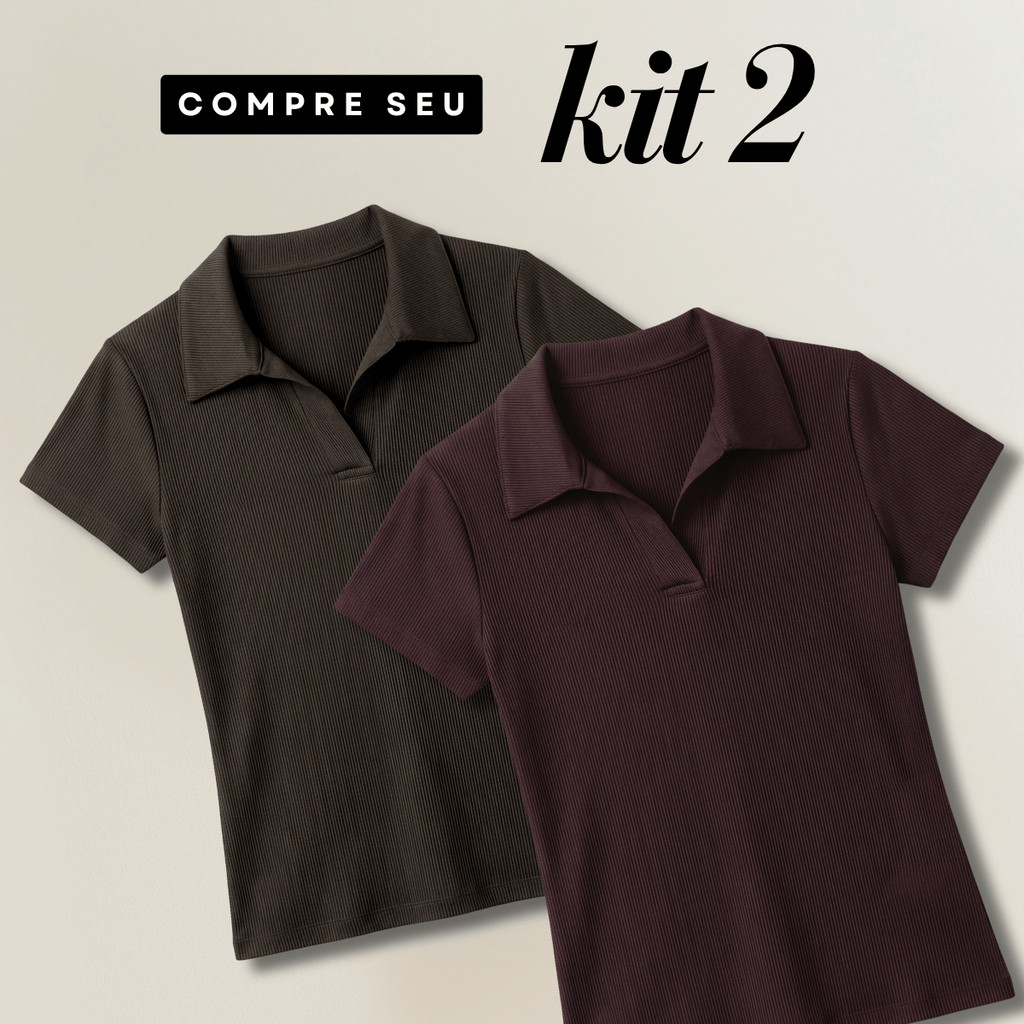 Kit 2 Blusas Polo Feminina Ribana Canelada Elegante Casual Estilosa