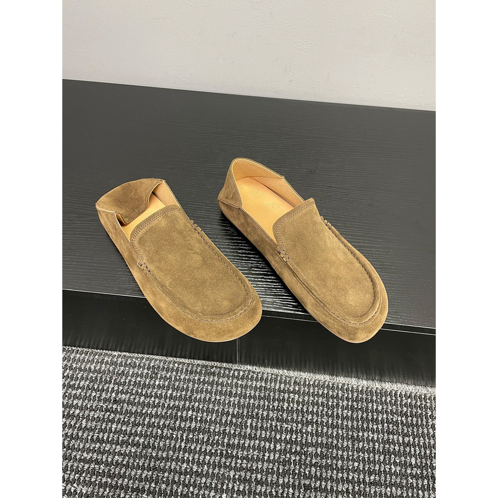 [Baba Xiansen] Sapatos de camurça com ervilhas, sapatos casuais masculinos, mocassins respiráveis, planos e preguiçosos