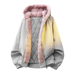 2026 novo estilo inverno americano Retro gola de lã jaqueta feminina solta com capuz Parka acolchoado jaqueta solta Casu