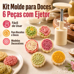 Kit De Molde Para Doces E Biscoitos Com Ejetor-Sakura , Heart Arabesque Manual Press 6 Peças