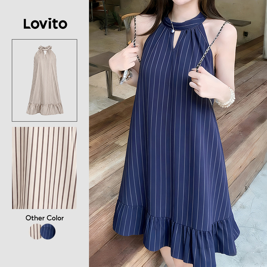 Lovito Vestido Elegante Azul e Recorte Vazado Sensação de Linhas primavera/verão L196ED665