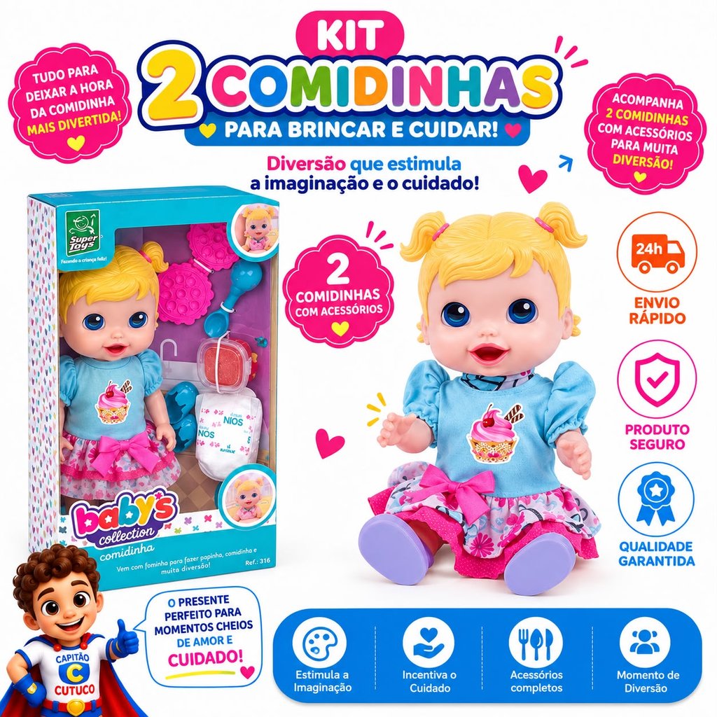 Kit 02 Boneca Baby Comidinha Alive Menina Come E Faz Caquinha C/ Acessórios Infantil - Super Toys