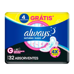 Absorvente Always Pink Noturno Suave Com Abas Leve 32 Pague 28