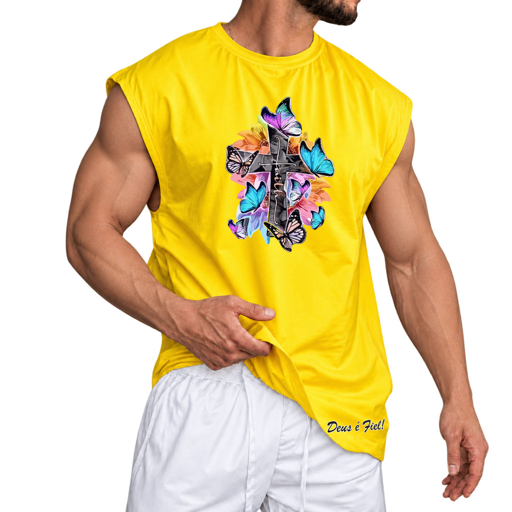 Regata Camiseta Cavada Cristã Evangélica Oversized 100% Algodão Streetwear Treino Praia Academia