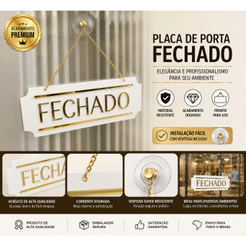 Placa Sinalização Aberto e Fechado em Acrílico com Ventosa