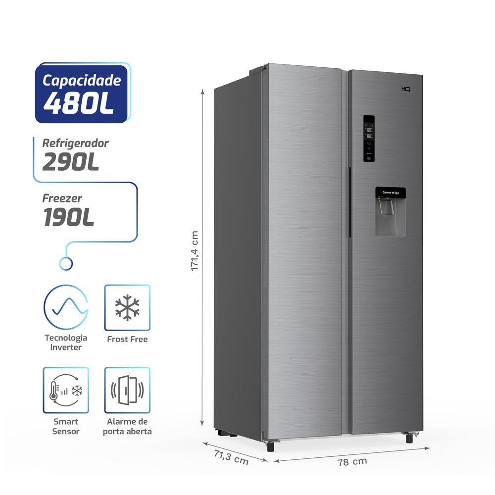 Geladeira Side By Side Frost Free 480 L HQ Inverter com Dispenser de Água Inox HQ-480SBSWDK — imagem 2 de 2