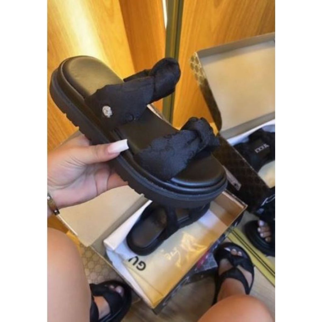 Sandália Feminina Plataforma Acolchoada com Laço Duas Tiras Confortável Lançamento ZAYVORSTORE