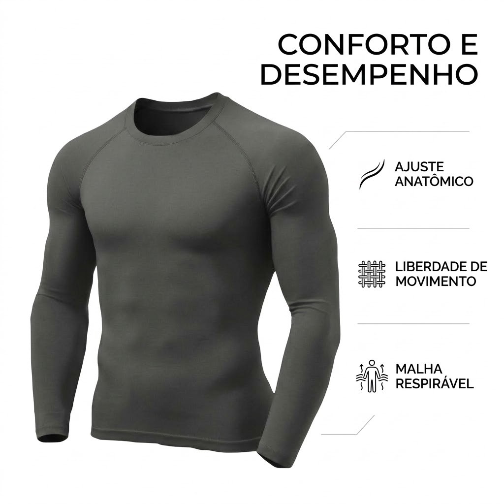 Camiseta Masculina Manga Longa Dry Fit Cinza Chumbo Básica Academia Treino Corrida Proteção UV