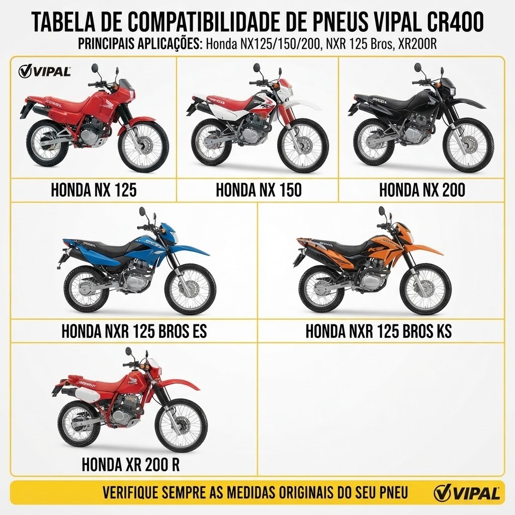 Kit Par Pneus Moto Vipal 100/90-17 Traseiro + 90/90-19 Dianteiro CR400 BROS-XRE190-CROSSER150 Uso Com Câmara — imagem 2 de 2