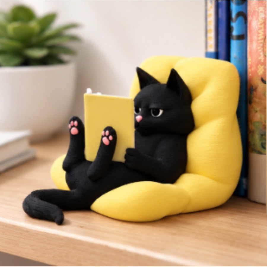 Suporte de Livros Gato Leitor 3D  Bibliocanto Criativo  Decoração Geek para Estante