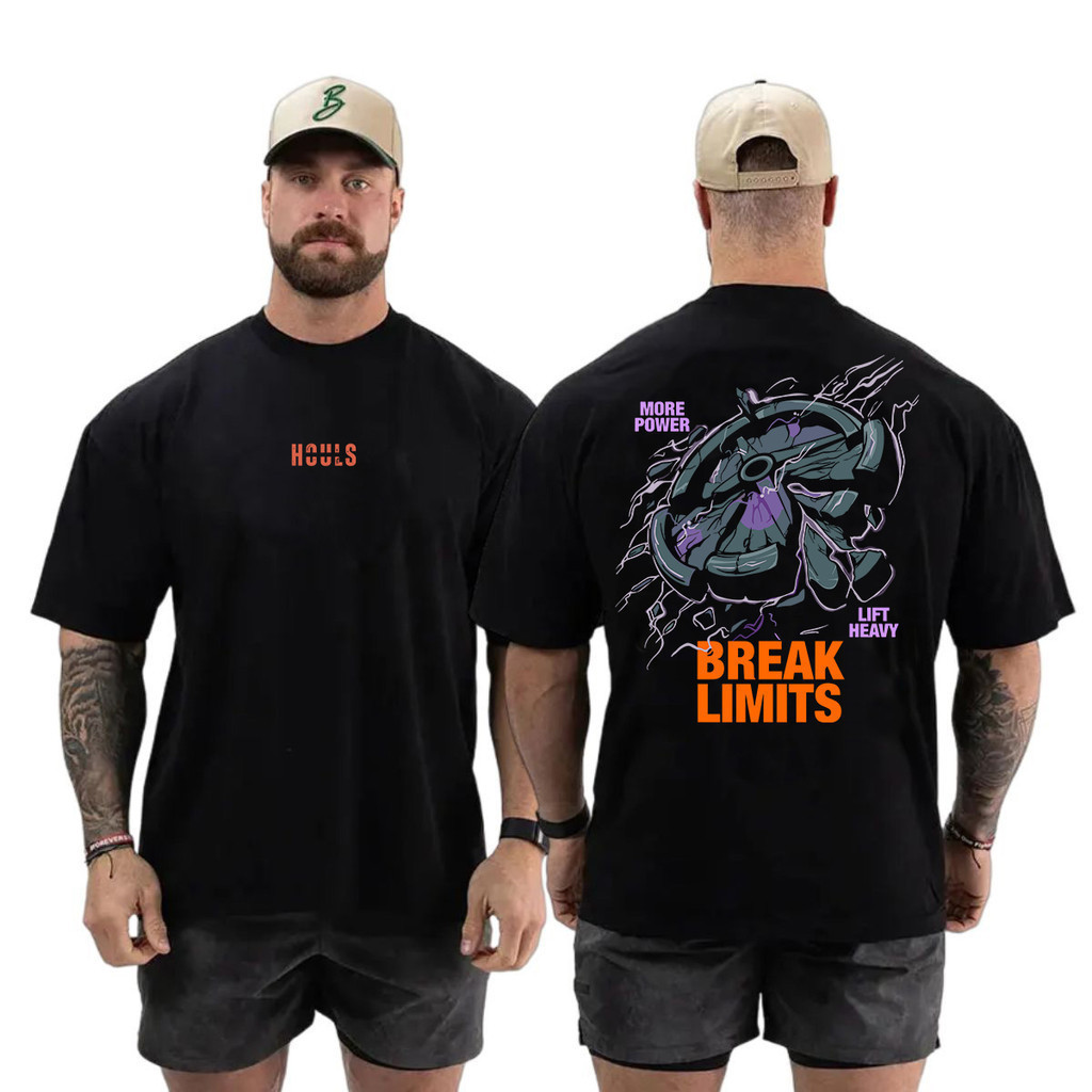 [Camiseta Vintage Masculina Algodão]HYP Camisa Oversized Masculino Break Limits Houls 100% Algodão Roupa de Academia