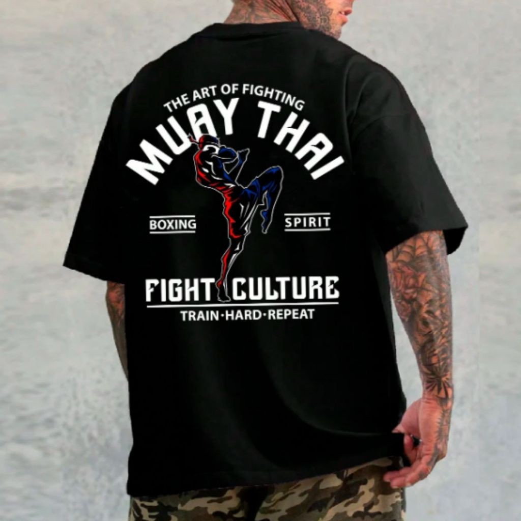 [Camiseta Premium em Algodão Puro]GXG Camiseta Oversized Unissex Estiloso Estampa Muay Thai  Esportivo Confortável Estil