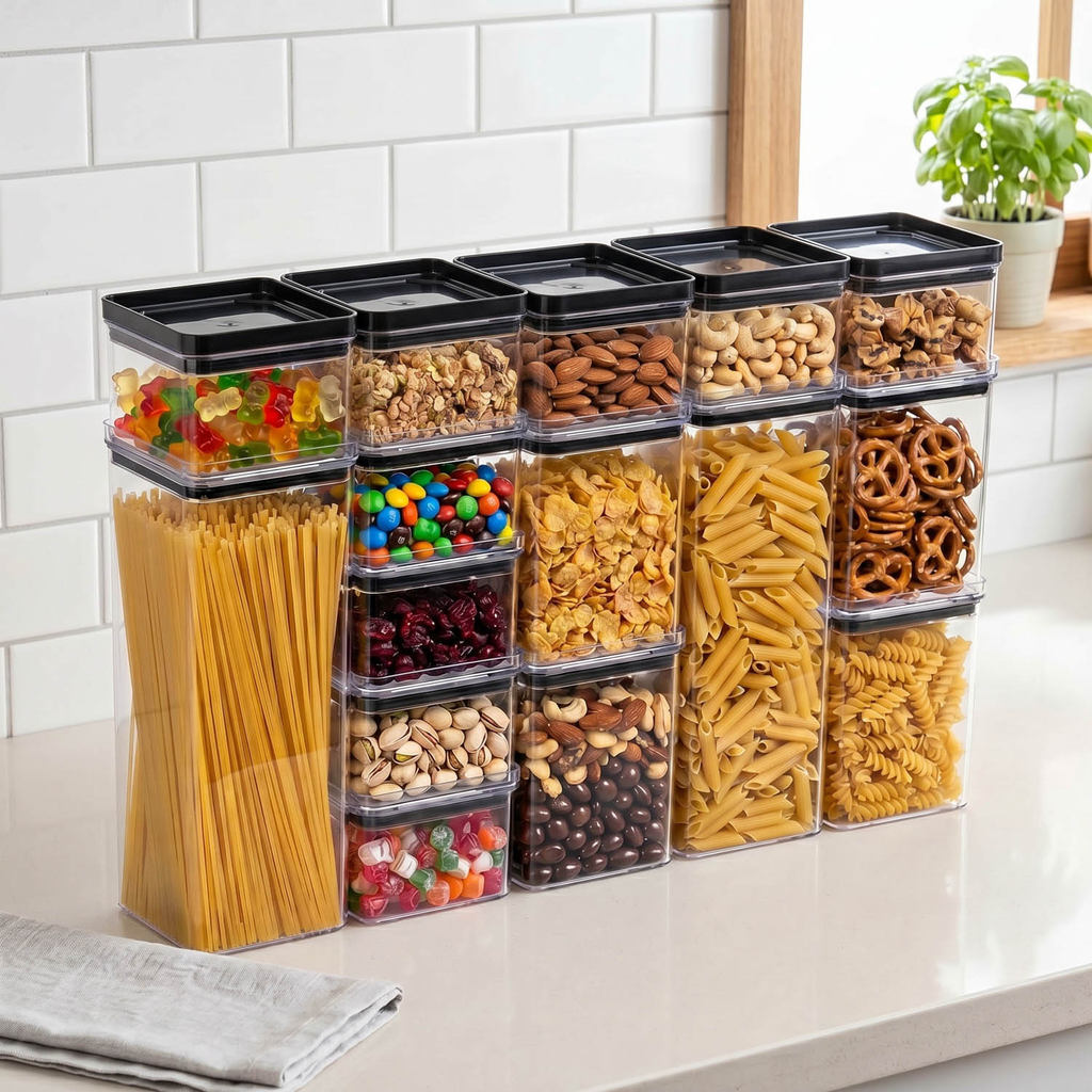 Kit 15 Potes Herméticos Acrílicos Porta Mantimentos Organizador Cozinha Despensa