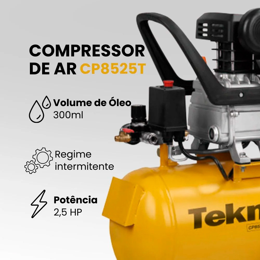 Compressor de ar 8 pés 22L 2,5hp 116 libras CP8525T-2C Tekna — imagem 2 de 2