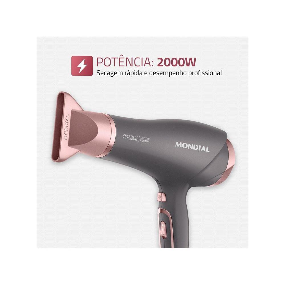 Secador de Cabelo Mondial Keratin Grafite e Rosé — imagem 2 de 2