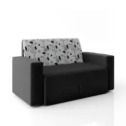 Sofá-Cama 2 Lugares Pratik 5000 Mamflex Preto/Cinza Floral Suede Amassado