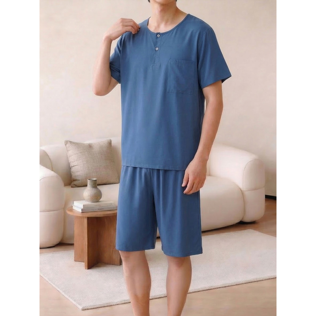 2026 novo estilo verão algodão seda pijamas masculinos Shorts de manga curta terno algodão Artificial Loungewear verão p