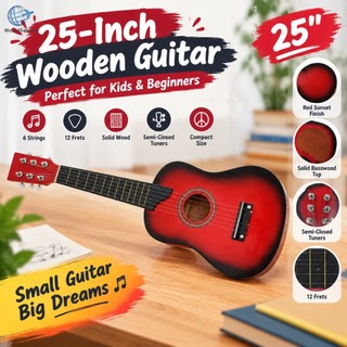 Guitarra Acústica De Madeira De 25 Polegadas E 6 Cordas Para Crianças Iniciantes , Instrumento Musical Superior De Bassw