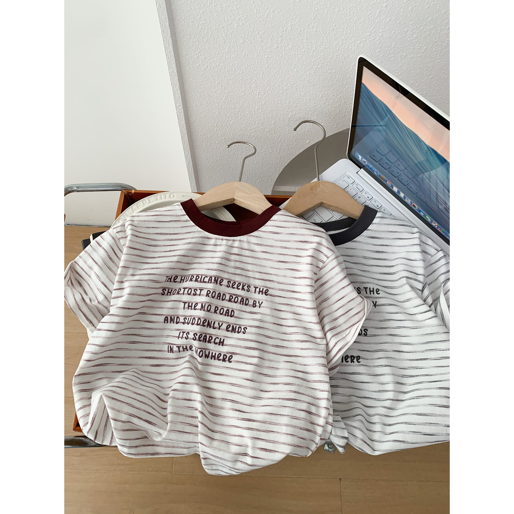 Meninos verão listrado camiseta de manga curta crianças fino Casual solto respirável meia manga 2026 novo estilo verão t