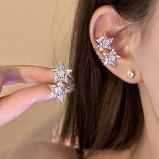 Piscando estrela dupla sem piercing clipe de orelha feminino High-End luz brincos de luxo único bonito temperamento orel