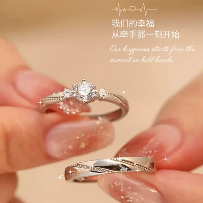 Moissanite par anel diamante simulação de casamento anel de diamante feminino casal anel par proposta noivado casamento 