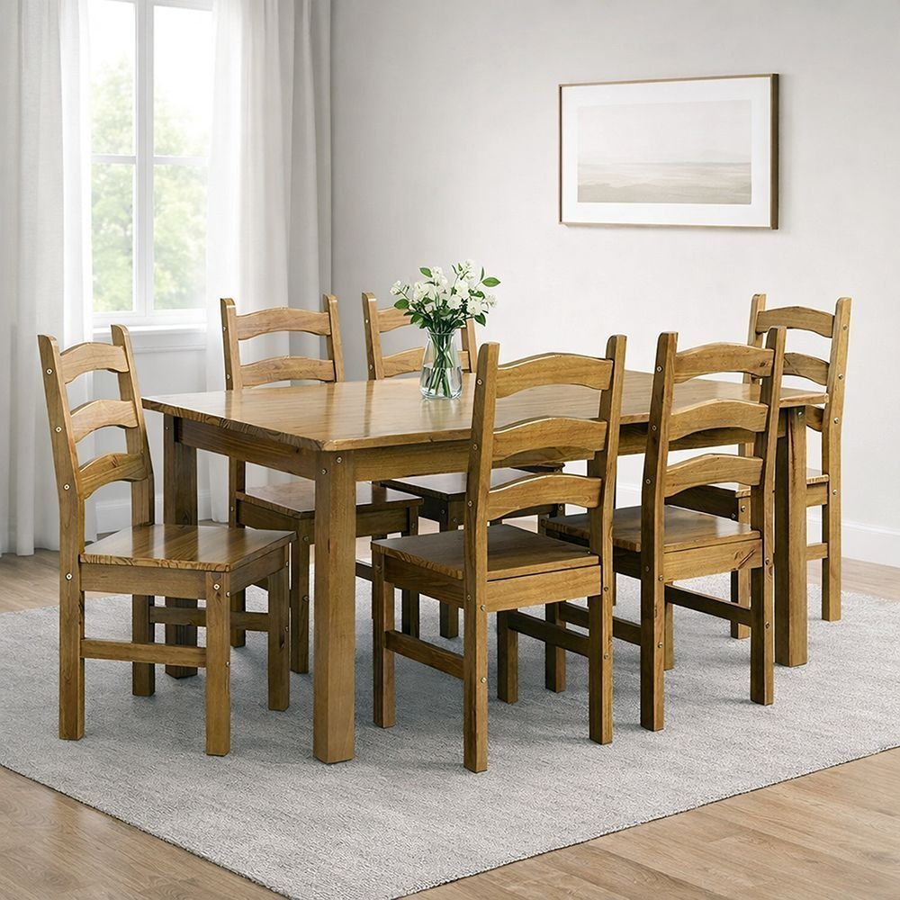 Conjunto com Mesa de Jantar 160cm Retangular e 6 Cadeiras 100% Madeira Maciça Napoli Espresso Móveis Marrom/Nogueira 6