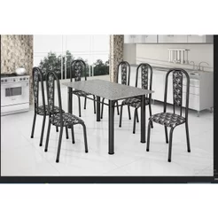 Conjunto Mesa Tubular com 6 Cadeiras Atenas Prata/Tubos Martelado/Estofados Mosaico Branco Pre
