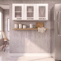 Armário Aéreo 3 Portas com Vidro Médio Star New Branco Branco