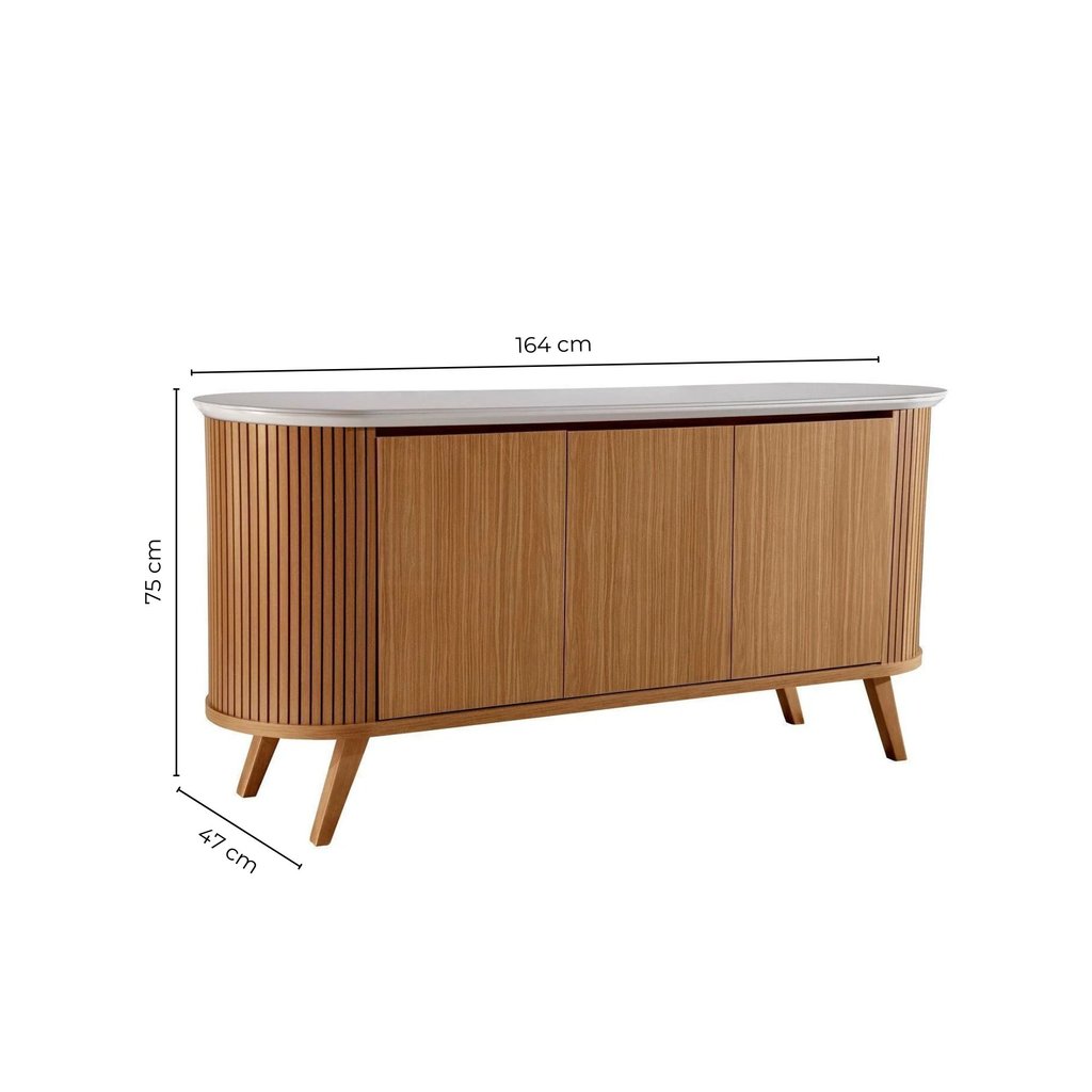 Buffet Aparador 3 Portas Ripado com Vidro e Pés Madeira Maciça 164cm Luna Castanho Cinamomo/Off White Marrom · foto 2