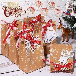 48 caixa de doces de natal, papel Kraft de natal, floco de neve, sacos de papel, biscoitos, doces, 6 estilos, cartões de