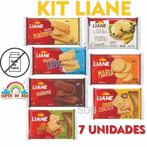 Kit 7 Biscoitos Liane Sortidos Zero Lactose | Combo 7X Biscoitos Zero Leite | Vegano