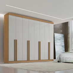 Guarda-Roupa Casal 100% MDF 8 Portas 8 Gavetas Império Cinamomo/Off White Cinamomo/Off White