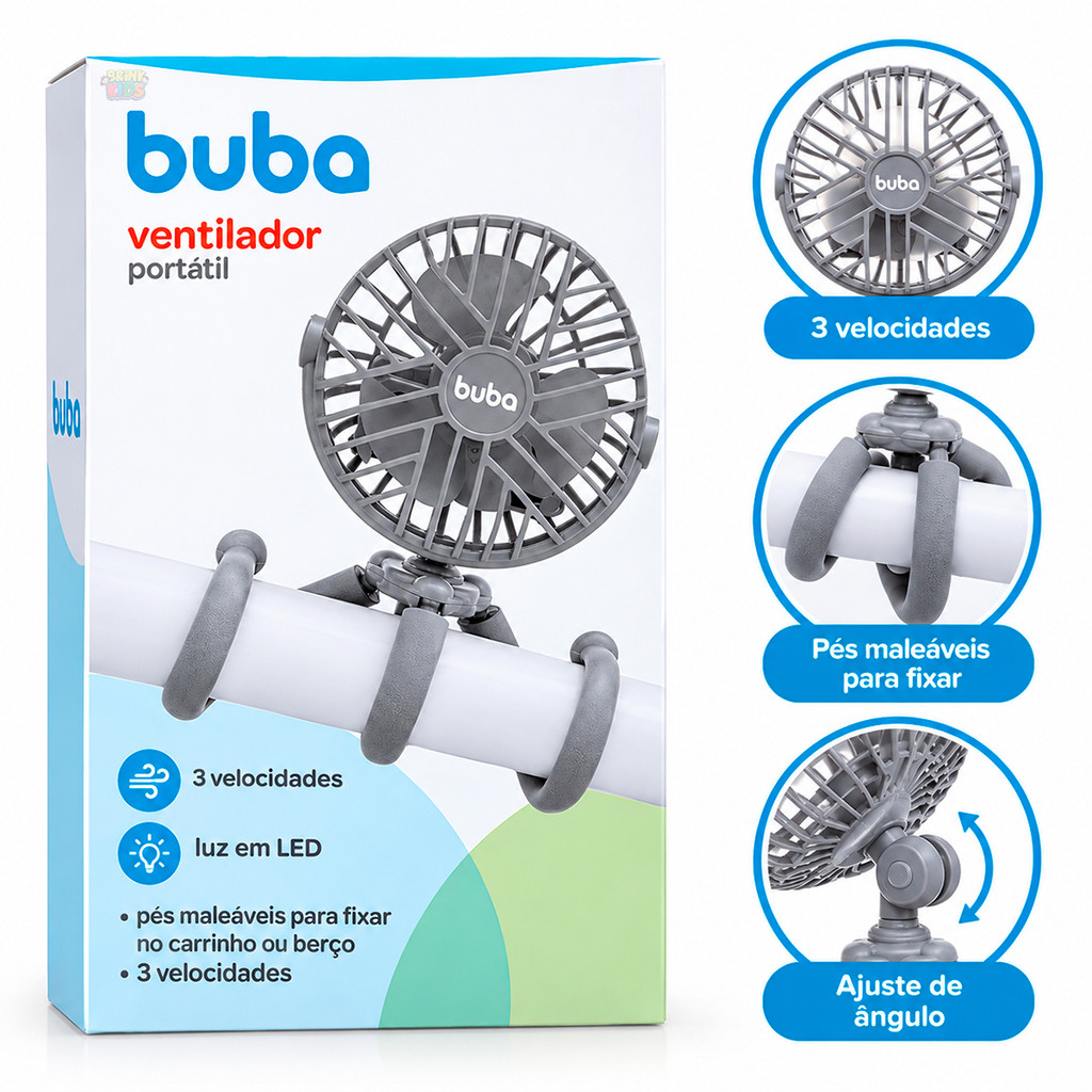 Ventilador Portátil Para Berços E Carrinhos 3 Velocidades Original Buba